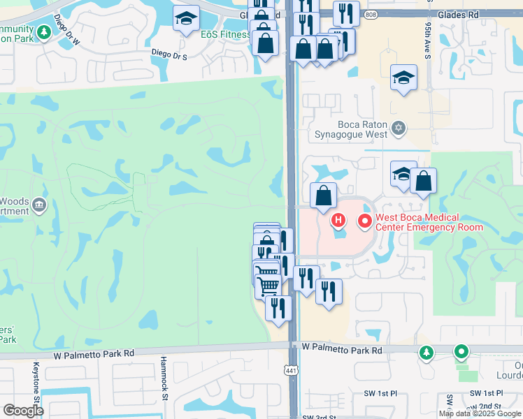 map of restaurants, bars, coffee shops, grocery stores, and more near 10134 Boca Woods Lane in Boca Raton