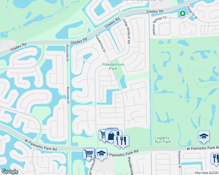 map of restaurants, bars, coffee shops, grocery stores, and more near 21537 Woodstream Terrace in Boca Raton