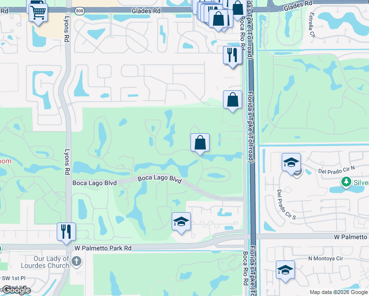 map of restaurants, bars, coffee shops, grocery stores, and more near 8310 Casa Del Lago in Boca Raton
