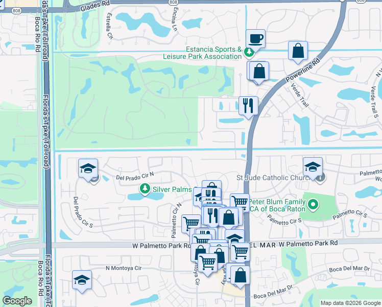 map of restaurants, bars, coffee shops, grocery stores, and more near 7322 San Sebastian Drive in Boca Raton