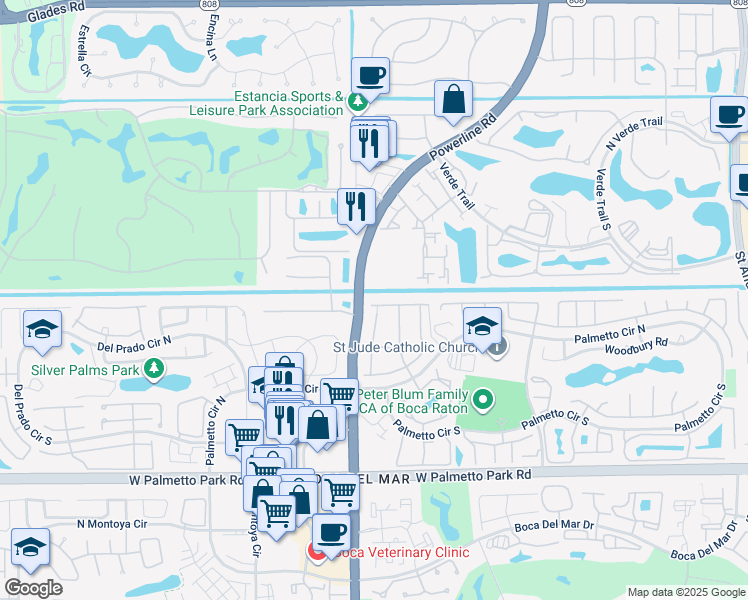 map of restaurants, bars, coffee shops, grocery stores, and more near 21560 Altamira Avenue in Boca Raton
