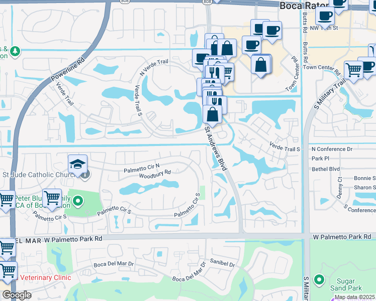 map of restaurants, bars, coffee shops, grocery stores, and more near 6116 Amberwoods Drive in Boca Raton