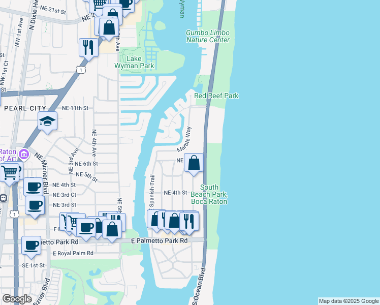 map of restaurants, bars, coffee shops, grocery stores, and more near 758 Marble Way in Boca Raton