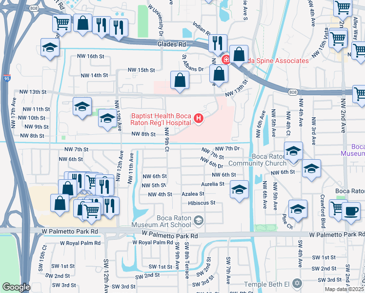 map of restaurants, bars, coffee shops, grocery stores, and more near 899 Northwest 7th Street in Boca Raton