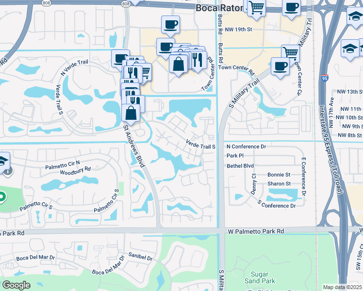 map of restaurants, bars, coffee shops, grocery stores, and more near 5705 Fox Hollow Drive in Boca Raton