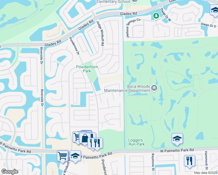 map of restaurants, bars, coffee shops, grocery stores, and more near 11373 Woodchuck Lane in Boca Raton