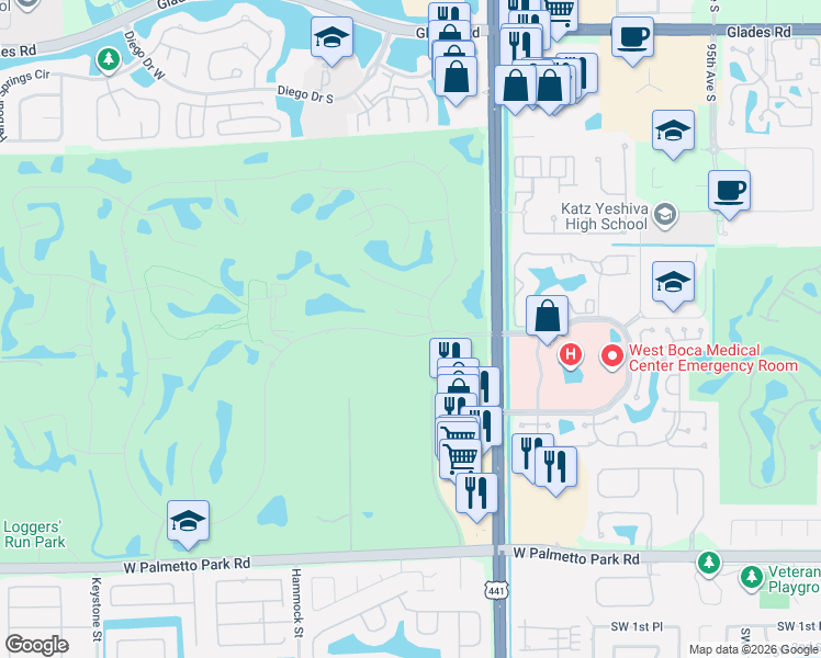 map of restaurants, bars, coffee shops, grocery stores, and more near 10190 Silver Lake Drive in Boca Raton