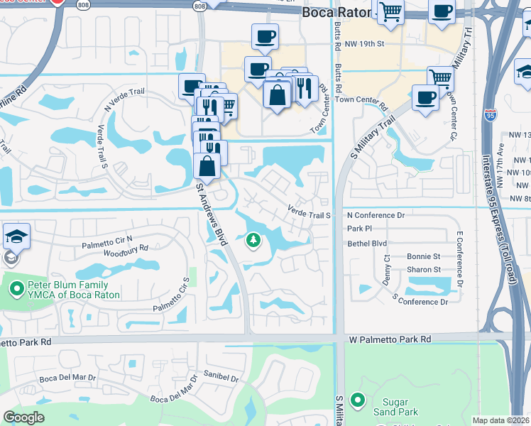 map of restaurants, bars, coffee shops, grocery stores, and more near 5719 Fox Hollow Drive in Boca Raton