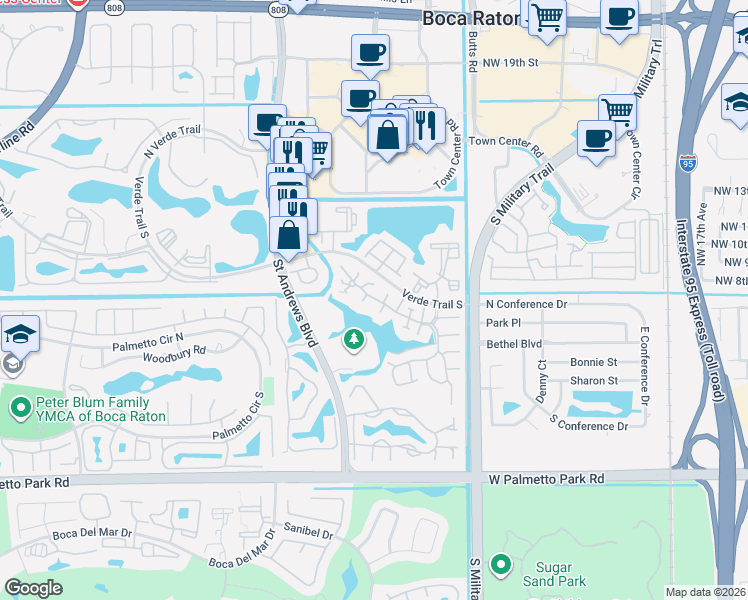 map of restaurants, bars, coffee shops, grocery stores, and more near 5705 Fox Hollow Drive in Boca Raton