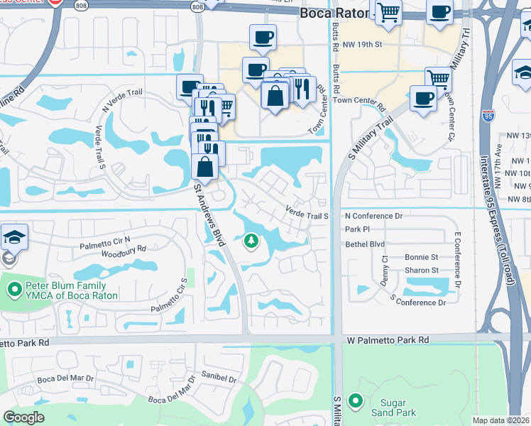 map of restaurants, bars, coffee shops, grocery stores, and more near 5705 Fox Hollow Drive in Boca Raton