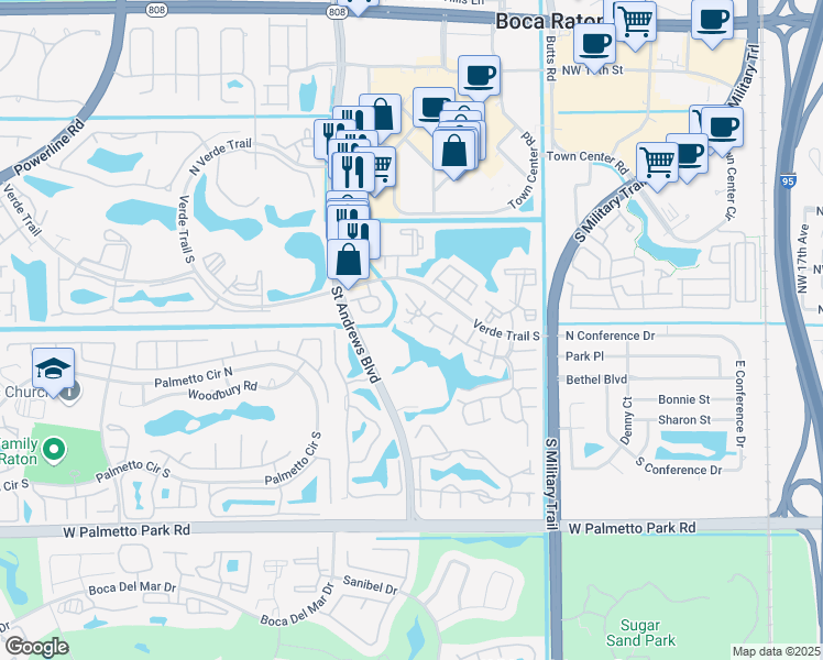 map of restaurants, bars, coffee shops, grocery stores, and more near 5818 Fox Hollow Drive in Boca Raton