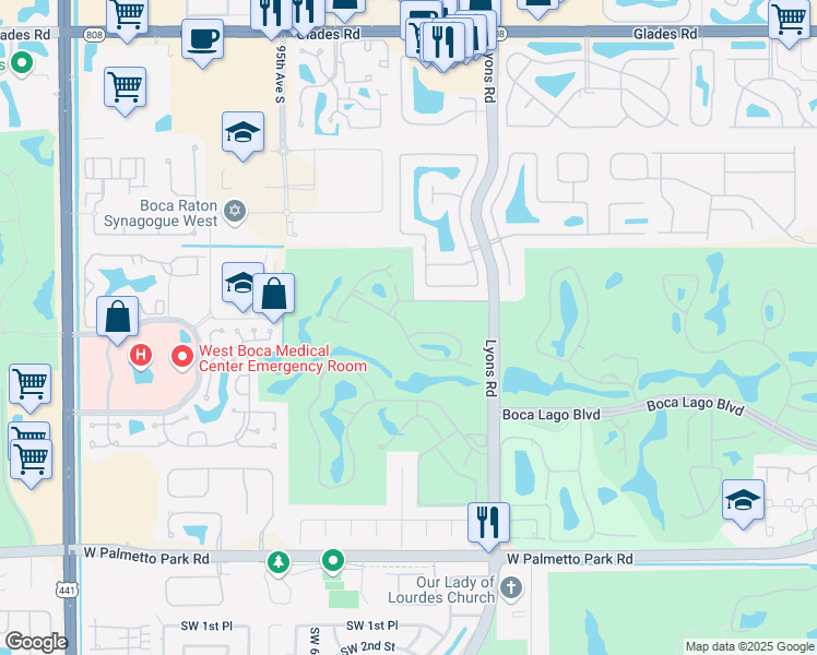 map of restaurants, bars, coffee shops, grocery stores, and more near 9313 Pecky Cypress Lane in Boca Raton