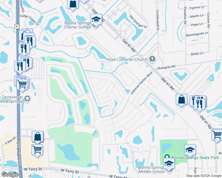 map of restaurants, bars, coffee shops, grocery stores, and more near 9331 Baron Road in Bonita Springs