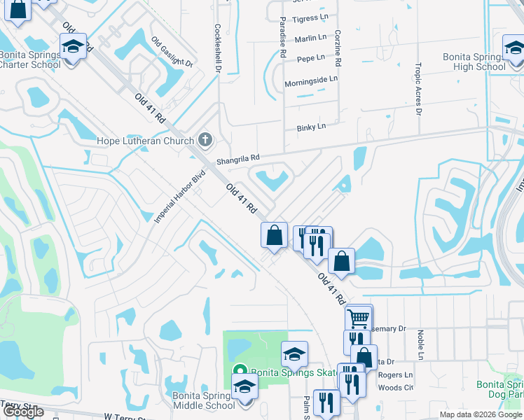 map of restaurants, bars, coffee shops, grocery stores, and more near 10341 Sandy Hollow Lane in Bonita Springs