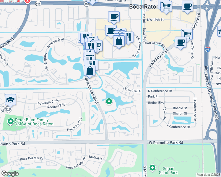 map of restaurants, bars, coffee shops, grocery stores, and more near 5818 Fox Hollow Drive in Boca Raton
