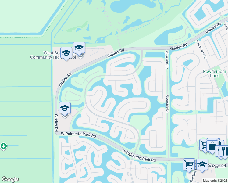 map of restaurants, bars, coffee shops, grocery stores, and more near 21392 Crestfalls Court in Boca Raton