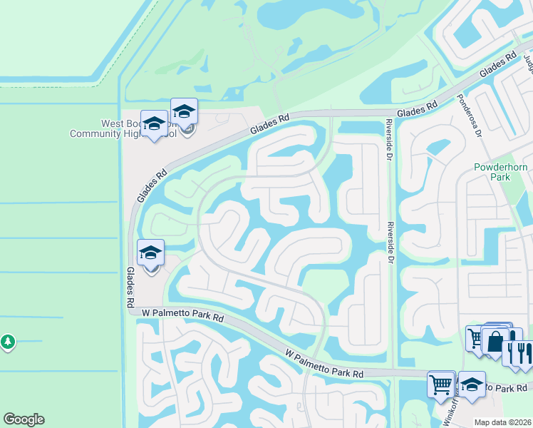 map of restaurants, bars, coffee shops, grocery stores, and more near 21392 Crestfalls Court in Boca Raton
