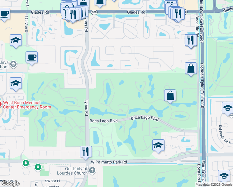 map of restaurants, bars, coffee shops, grocery stores, and more near 21633 Juego Circle in Boca Raton