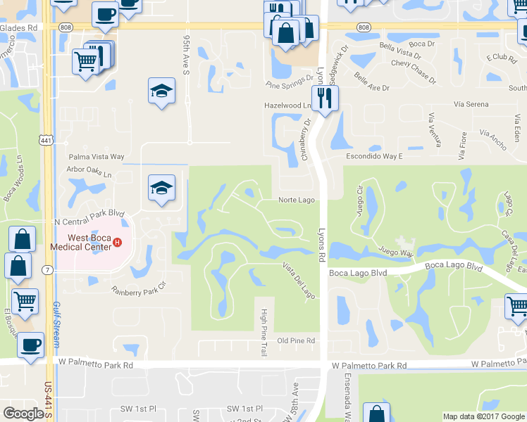 map of restaurants, bars, coffee shops, grocery stores, and more near 9313 Pecky Cypress Lane in Boca Raton