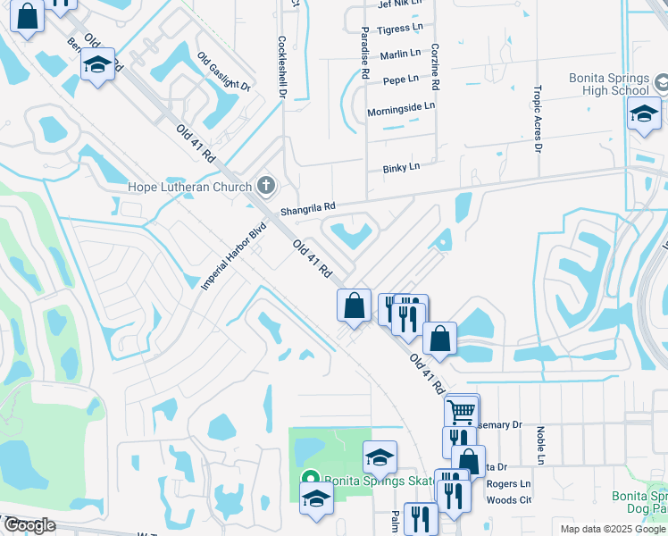 map of restaurants, bars, coffee shops, grocery stores, and more near 10341 Sandy Hollow Lane in Bonita Springs