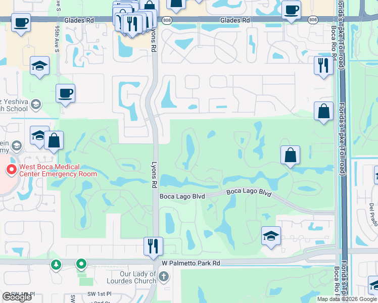 map of restaurants, bars, coffee shops, grocery stores, and more near 21476 Juego Circle in Boca Raton