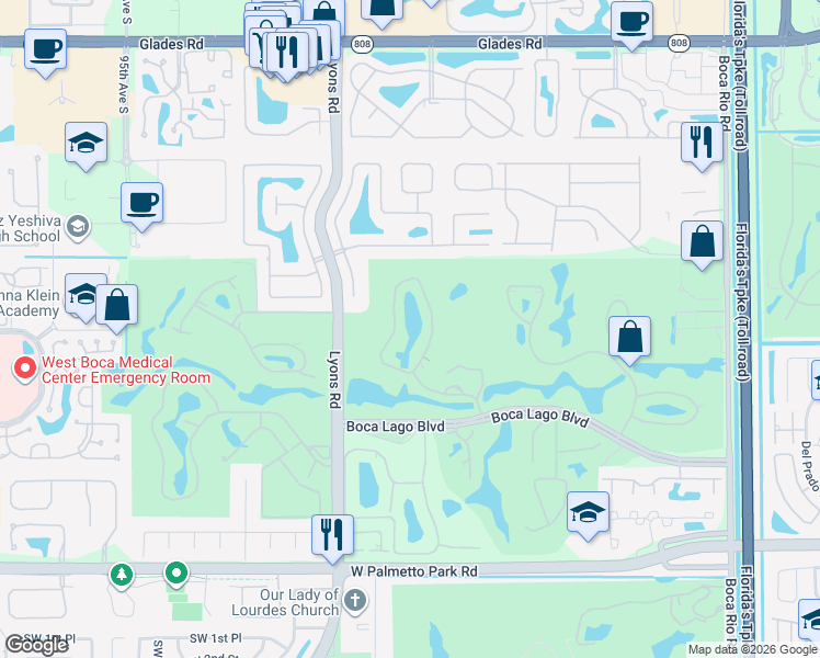 map of restaurants, bars, coffee shops, grocery stores, and more near 21386 Juego Circle in Boca Raton