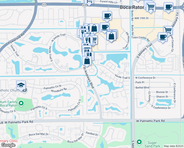 map of restaurants, bars, coffee shops, grocery stores, and more near 21506 Saint Andrews Grand Circle in Boca Raton