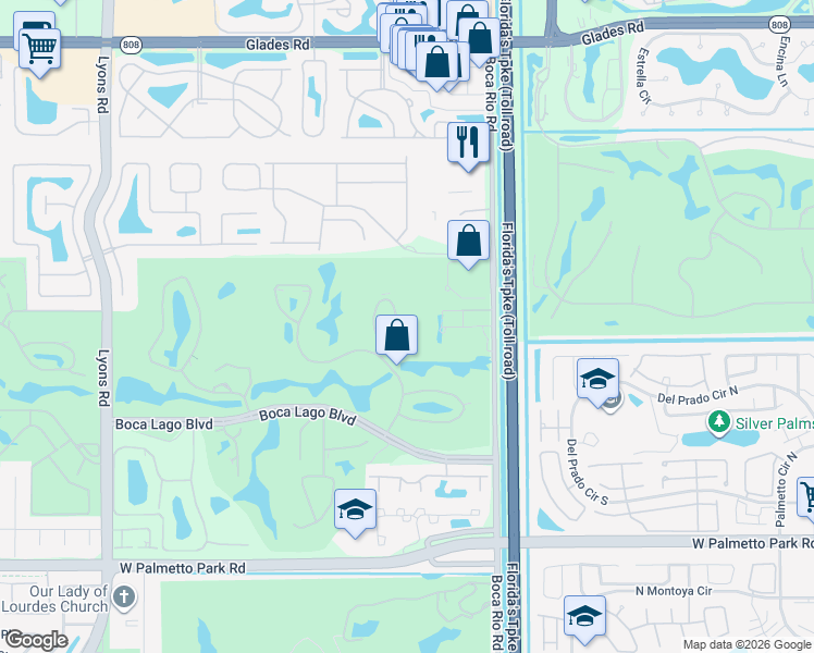 map of restaurants, bars, coffee shops, grocery stores, and more near 21201 Lago Circle in Boca Raton