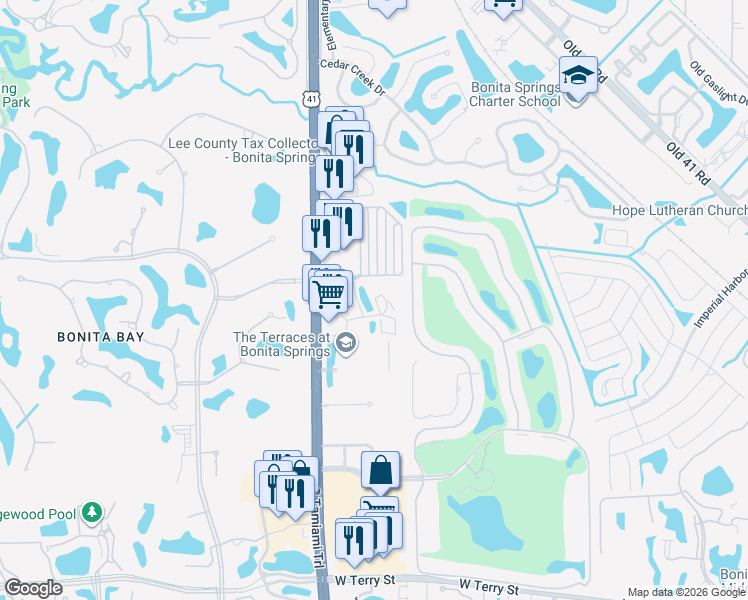 map of restaurants, bars, coffee shops, grocery stores, and more near 3181 North Bay Village Court in Bonita Springs