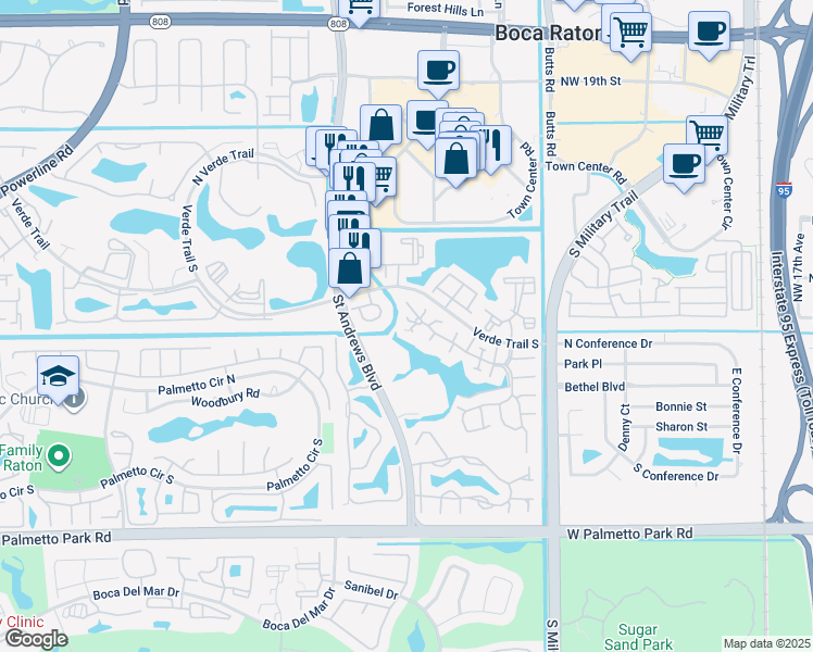 map of restaurants, bars, coffee shops, grocery stores, and more near 5818 Fox Hollow Drive in Boca Raton
