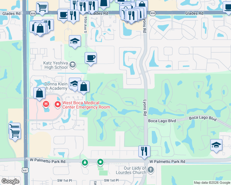 map of restaurants, bars, coffee shops, grocery stores, and more near 21371 Cypress Hammock Drive in Boca Raton