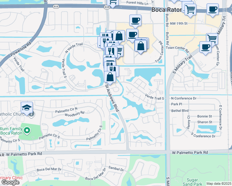 map of restaurants, bars, coffee shops, grocery stores, and more near 21506 Saint Andrews Grand Circle in Boca Raton