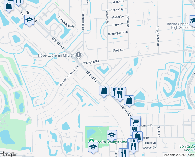 map of restaurants, bars, coffee shops, grocery stores, and more near 10107 Sandy Hollow Lane in Bonita Springs