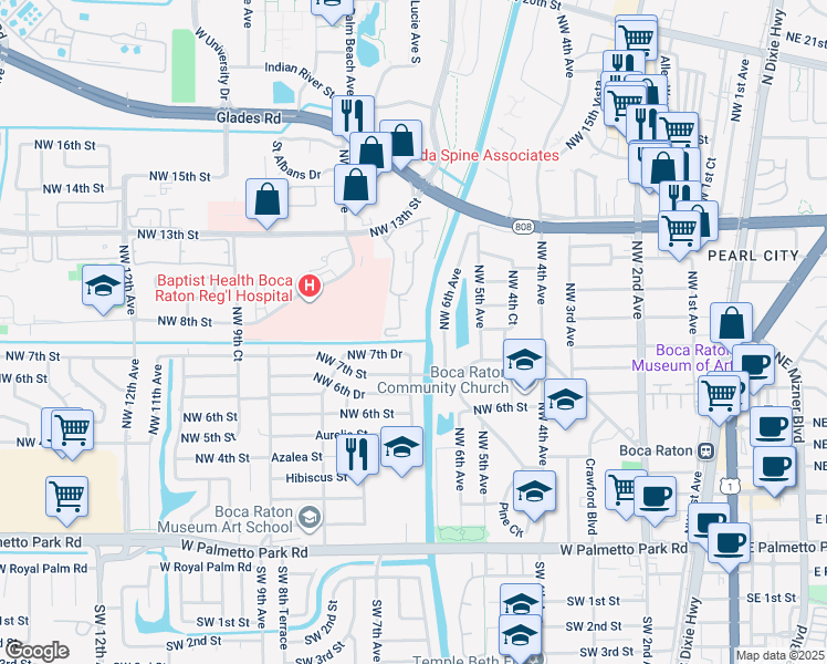 map of restaurants, bars, coffee shops, grocery stores, and more near 636 Northwest 13th Street in Boca Raton