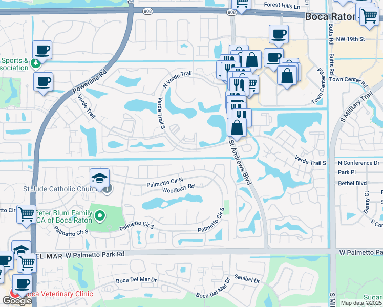 map of restaurants, bars, coffee shops, grocery stores, and more near 6170 Vía Tierra in Boca Raton