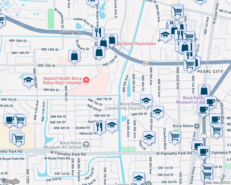 map of restaurants, bars, coffee shops, grocery stores, and more near 636 Northwest 13th Street in Boca Raton
