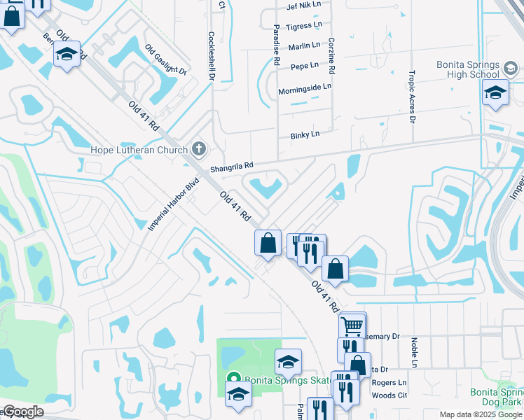 map of restaurants, bars, coffee shops, grocery stores, and more near 10341 Sandy Hollow Lane in Bonita Springs