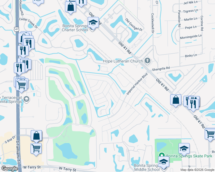 map of restaurants, bars, coffee shops, grocery stores, and more near 9331 Baron Road in Bonita Springs