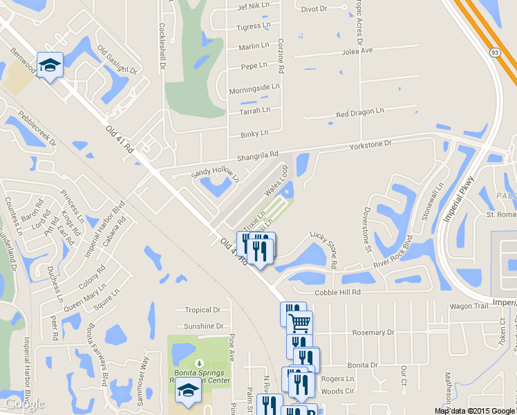 map of restaurants, bars, coffee shops, grocery stores, and more near 10701 Wales Loop in Bonita Springs