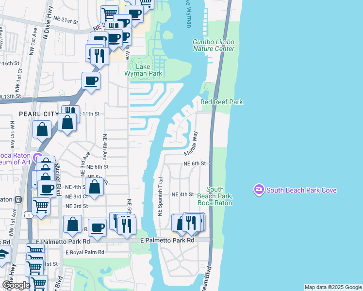 map of restaurants, bars, coffee shops, grocery stores, and more near 720 Coquina Ct in Boca Raton