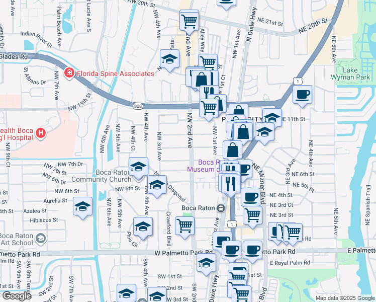 map of restaurants, bars, coffee shops, grocery stores, and more near 230 Northwest 9th Street in Boca Raton
