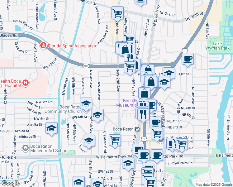 map of restaurants, bars, coffee shops, grocery stores, and more near 230 Northwest 9th Street in Boca Raton