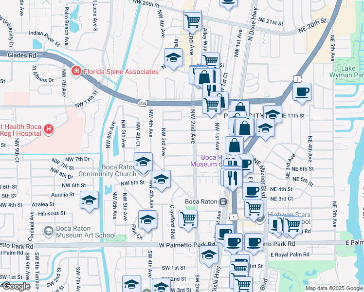 map of restaurants, bars, coffee shops, grocery stores, and more near 230 Northwest 9th Street in Boca Raton