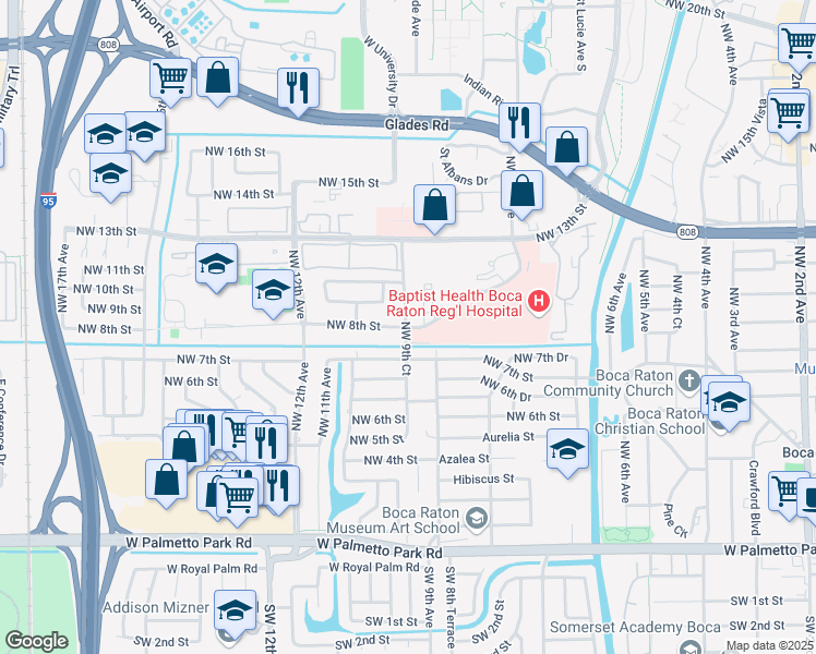 map of restaurants, bars, coffee shops, grocery stores, and more near 961 Meadows Road in Boca Raton