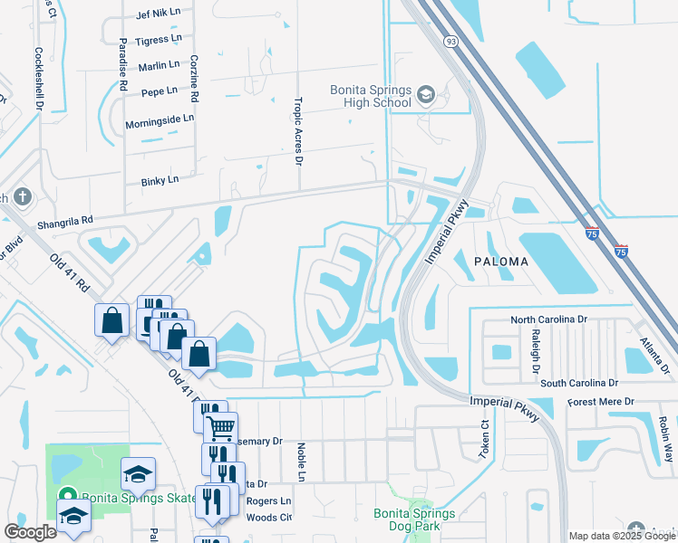 map of restaurants, bars, coffee shops, grocery stores, and more near 26415 Doverstone Street in Bonita Springs
