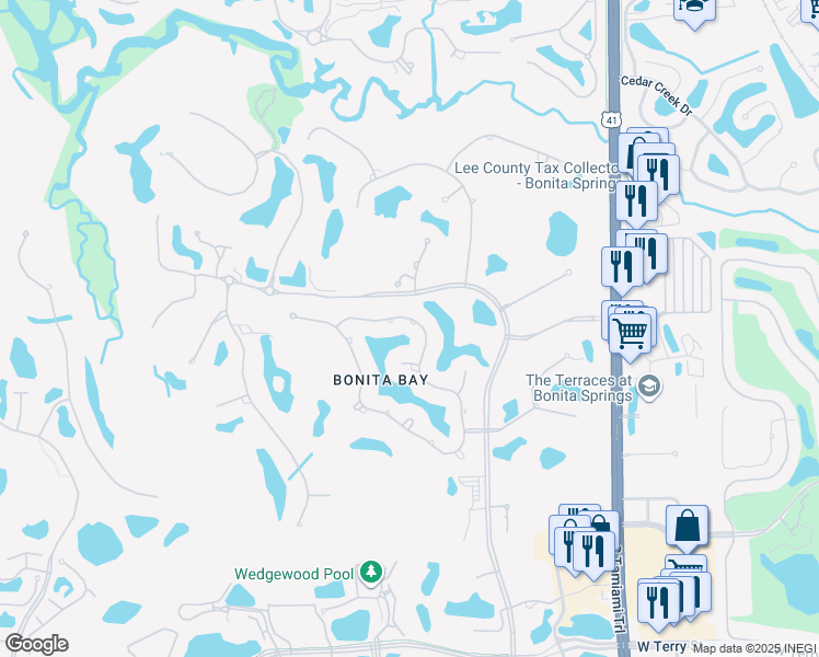 map of restaurants, bars, coffee shops, grocery stores, and more near 3652 Woodlake Drive in Bonita Springs