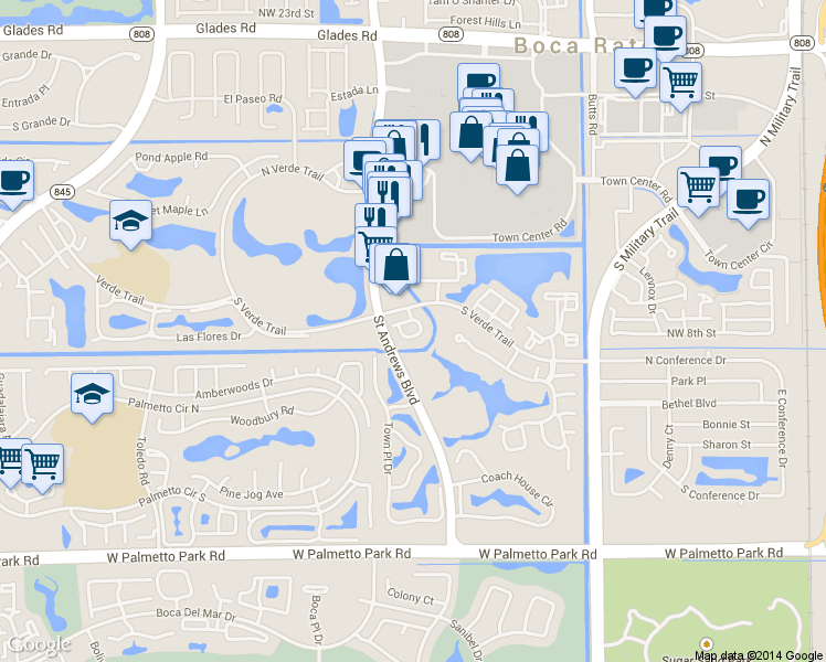map of restaurants, bars, coffee shops, grocery stores, and more near 21506 Saint Andrews Grand Circle in Boca Raton