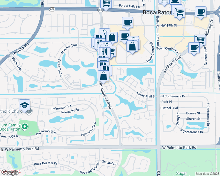 map of restaurants, bars, coffee shops, grocery stores, and more near 21506 Saint Andrews Grand Circle in Boca Raton
