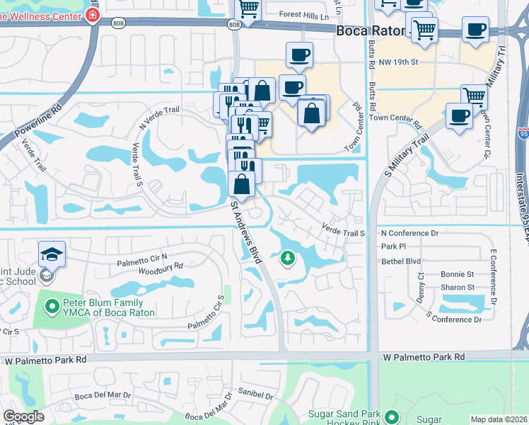 map of restaurants, bars, coffee shops, grocery stores, and more near 21462 Saint Andrews Grand Circle in Boca Raton