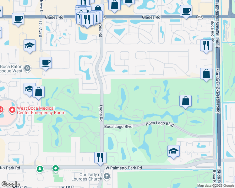map of restaurants, bars, coffee shops, grocery stores, and more near 21386 Juego Circle in Boca Raton